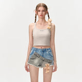 13DE MARZO | 2406 Double Distressed Denim Shorts Blue