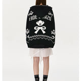 13DE MARZO | 2410 Fair Isle Bear Zip Knit Hoodie Black