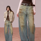 VIA PITTI 2605 泥染水洗做旧复古刺绣宽松阔版牛仔