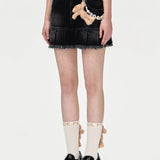 13DE MARZO | 2406 Logo Bead Chain Denim Skirt Black