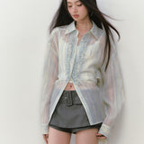 VIA PITTI 2507 撒银条纹扎染露腰系带衬衫
