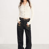 MacyMccoy 2601 V领毛边针织打底 米白