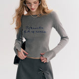 Kroche 2511 重工刺绣 两穿一字领修身长袖针织衫 灰