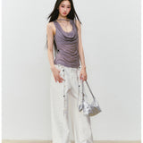 VIA PITTI 2606 荡领系带针织上衣 暗紫
