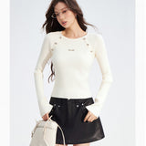 MacyMccoy 2512 竖条纹插肩假两件拼接针织打底 白