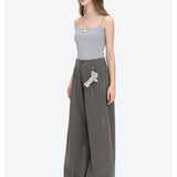 13DE MARZO | 2608 Curved-Hem Stripe Rhinestone Trousers Grey