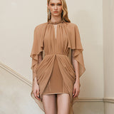 SHEER LUCK 2512 Amara编织挂脖披肩鱼骨连衣裙 杏仁棕