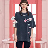 13DE MARZO | SS2403 Hello Kitty Cake Letter Washed T-Shirt Black