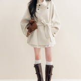 Kroche 2512  70羊毛立领双面呢香草白宽松大衣外套