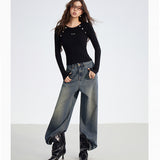 MacyMccoy 2512 竖条纹插肩假两件拼接针织打底 黑