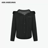 ANN ANDELMAN 2602 网纱烫钻拼接衬衫 黑