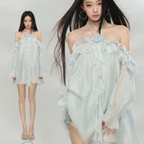 VIA PITTI 2606 露肩荷叶边连衣裙 浅蓝