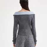 KINGWEN 2512 灰色拼接针织打底衫