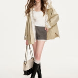 Kroche 2602 网纱花边拼接 简约休闲天丝羊毛A字短裤