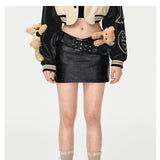 13DE MARZO | 2408 Bear Leather Bodycon Skirt Black