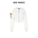 13DE MARZO | 2602 Tapered Waist Bear Zip Hoodie White