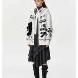 13DE MARZO | 2410 Fair Isle Bear Zip Knit Hoodie White