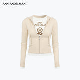 ANN ANDELMAN 2609 假两件短款拉链开衫外套 卡其