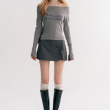 Kroche 2511 重工刺绣 两穿一字领修身长袖针织衫 灰