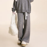 Kroche 2601 蕾丝腰头系带针织阔腿裤