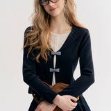 Kroche 2511 格纹蝴蝶结假两件 海军领针织衫上衣