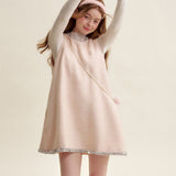 Kroche 2602 羊毛混纺 钉珠小香风宽松A字连衣裙