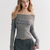 Kroche 2511 重工刺绣 两穿一字领修身长袖针织衫 灰