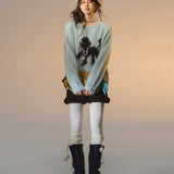 SOMESOWE 2512 傲娇小狗圆领毛衣 绿