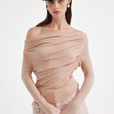 KINGWEN 2602 斜肩褶皱飘带上衣（蝴蝶结可拆）