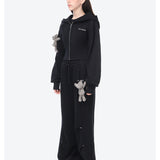 13DE MARZO | 2602 Tapered Waist Bear Zip Hoodie Black