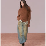 VIA PITTI 2605 泥染水洗做旧复古刺绣宽松阔版牛仔