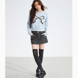 MacyMccoy 2511 蝴蝶结短款毛衣 蓝