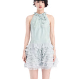 DIANA VEVINA 立体花朵无袖蕾丝蛋糕裙 绿