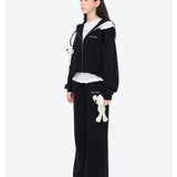 13DE MARZO | 2602 Lace Edge Zip Hoodie Black