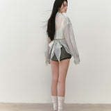 VIA PITTI 2507 撒银条纹扎染露腰系带衬衫