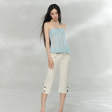 VIA PITTI 2608 褶皱挂脖无袖小衫 蓝粉