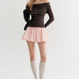 Kroche 2511 重工刺绣 两穿一字领修身长袖针织衫 巧克力