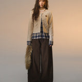 SOMESOWE 2512 假两件格纹拼接绞花开衫 杏