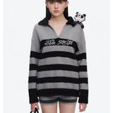13DE MARZO | 2509 Raccoon Bear Striped Sweater