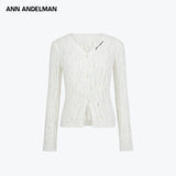 ANN ANDELMAN 2606 缕空V领长袖针织开衫