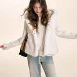 Kroche 2601 蕾丝系带抽绳花边露肩套头毛衣