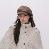 VIA PITTI 2610  复古雕花皮扣美拉德麂绒感贝雷帽