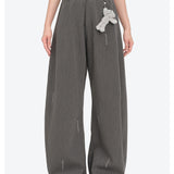 13DE MARZO | 2608 Curved-Hem Stripe Rhinestone Trousers Grey