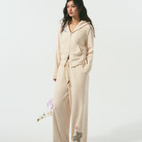 SOMESOWE 2602 晚安小熊毛巾绣连帽卫衣/摇粒绒卫裤 米白