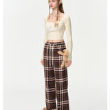 13DE MARZO | 2408 Doozoo Plaid Straight Pants Dark Brown