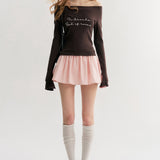 Kroche 2511 重工刺绣 两穿一字领修身长袖针织衫 巧克力