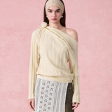 DIANA VEVINA 2512 斜肩绑带羊毛女针织上衣