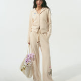 SOMESOWE 2602 晚安小熊毛巾绣连帽卫衣/摇粒绒卫裤 米白