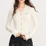 MacyMccoy 2601 V领毛边针织打底 米白