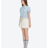 13DE MARZO | 2606 Smocked Puff Sleeve Polo Style T-shirt